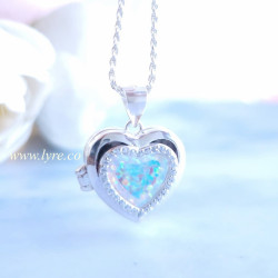 Relicario Collar Plata Ley 925 Ópalo Microcircones Corazón