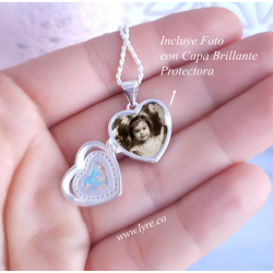 Relicario Collar Plata Ley 925 Ópalo Microcircones Corazón 2