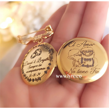 Broche Relicario Dorado Solapa Boda Grado