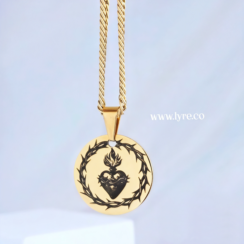 Collar Placa Cadena Masculina Circular Dorado Acero Incluye Grabados