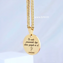 Collar Placa Cadena Masculina Circular Dorado Acero Incluye Grabados 2