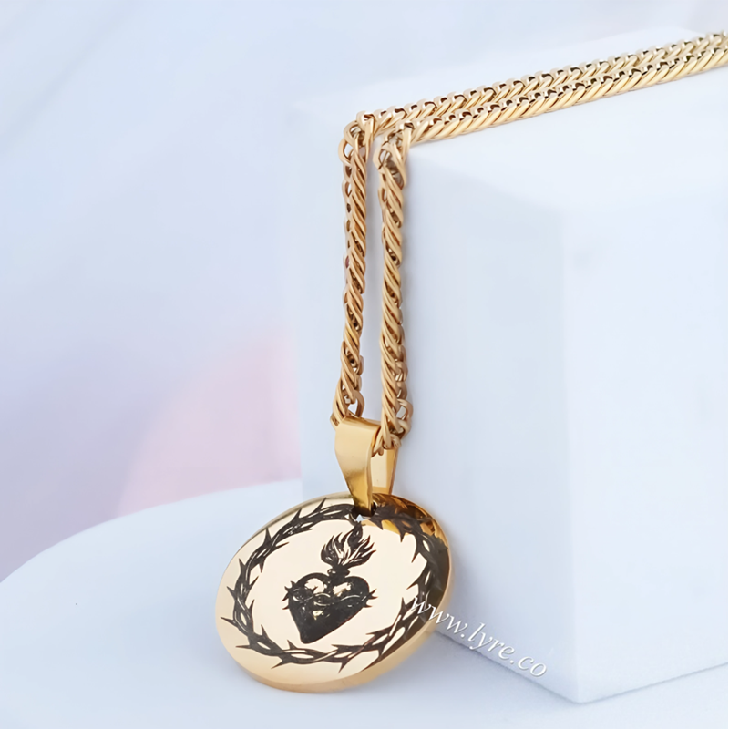 Collar Placa Cadena Masculina Circular Dorado Acero Incluye Grabados