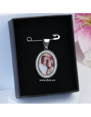 Broche Boda Grado Acero Borde Cristales Personalizable