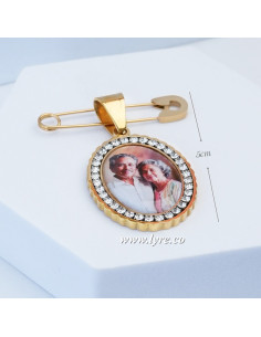 Broche Boda Grado Acero Dorado Borde Cristales Personalizable