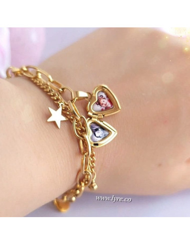 Pulsera Relicario Acero Dorado Incluye Fotos