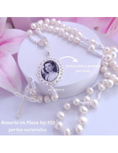 Rosario Plata Ley 925 Perlas Naturales Incluye Foto Y Grabado
