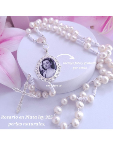 Rosario Plata Ley 925 Perlas Naturales Incluye Foto Y Grabado
