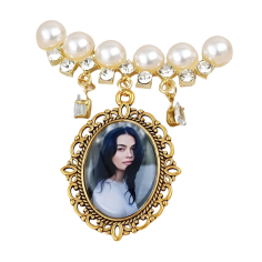 Broche Boda Ramo Aplique Perlado Dorado Incluye Foto