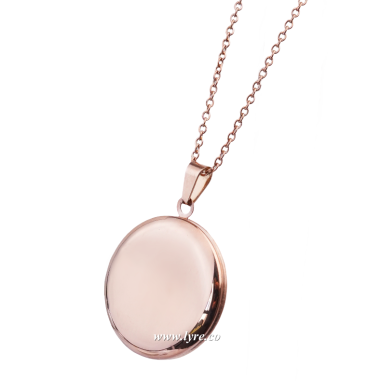 Collar Relicario Dorado Rosa Acero Circular Incluye Fotos y Grabados