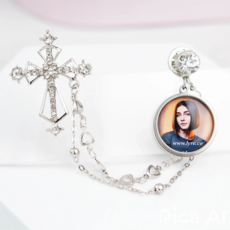 Broche Traje Boda Grado Cruz Plateada Con Foto Personalizable