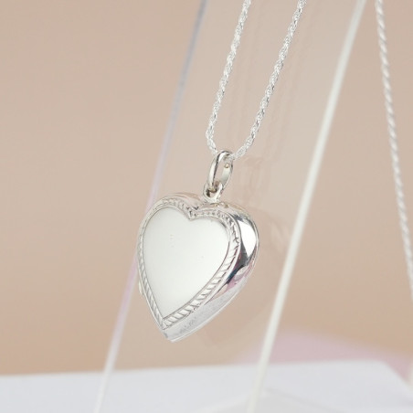 Corazón Plata Ley 925 Borde Textura 23mm Incluye Dos Fotos Y Grabados
