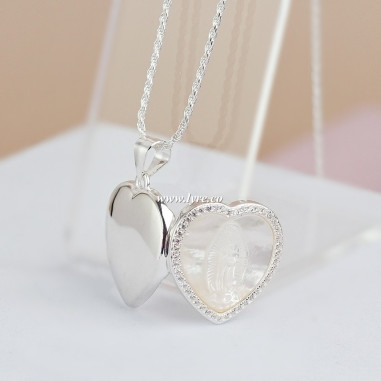 Relicario Corazón Plata Ley 925 Virgen Guadalupe Nácar 19mm Incluye Foto Y Grabado