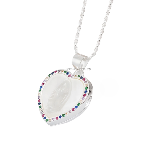 Relicario Corazón Plata Ley 925 Virgen Guadalupe Nácar Microcircones Coloridos 19mm Incluye Foto Y Grabado
