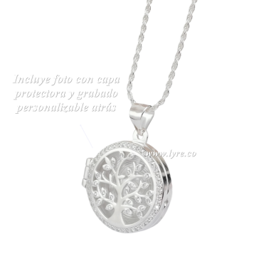 Relicario Circular Plata Ley925 Árbol Vida Circones  20mm Incluye Foto y Grabado