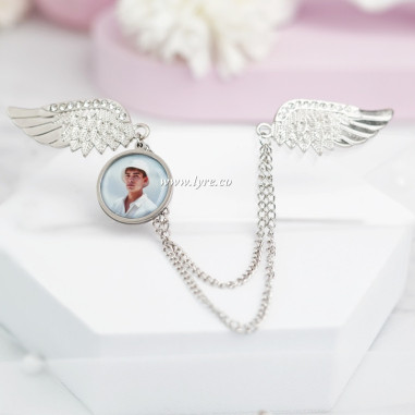 Broche Traje Boda Grado Alas Plateadas Con Foto Personalizable