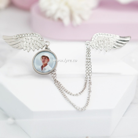 Broche Traje Boda Grado Alas Plateadas Con Foto Personalizable