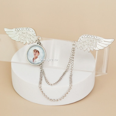 Broche Traje Boda Grado Alas Plateadas Con Foto Personalizable