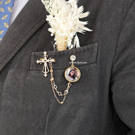 Broche Traje Boda Grado Cruz Dorada Con Foto Personalizable