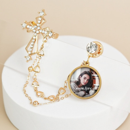 Broche Traje Boda Grado Cruz Dorada Con Foto Personalizable