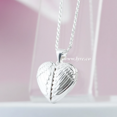 Collar Relicario Alas Plata Ley 925 Corazón Incluye Foto y Grabado Personalizable 2