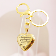 Llavero Acero Corazón Dorado Incluye 2 Fotos y Grabado Personalizable
