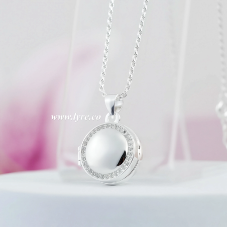 Collar Relicario Plata Ley 925 Circular Borde Circones Personalizable