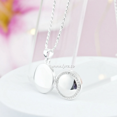 Collar Relicario Plata Ley 925 Circular Borde Circones Personalizable