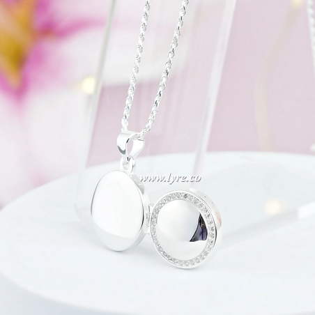Collar Relicario Plata Ley 925 Circular Borde Circones Personalizable