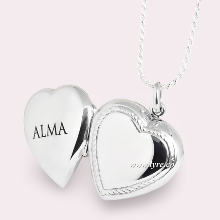 Corazón Plata Ley 925 Borde Textura 23mm Incluye Dos Fotos Y Grabados