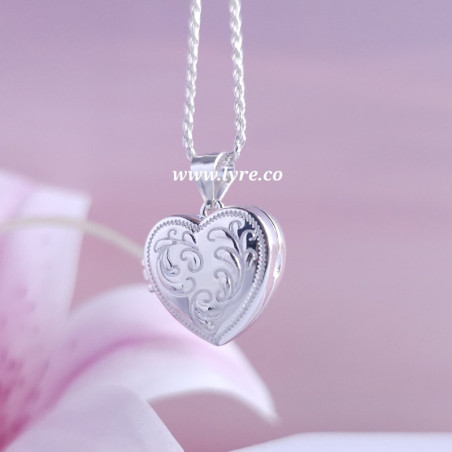 Collar Relicario Corazón Textura Plata Ley 925