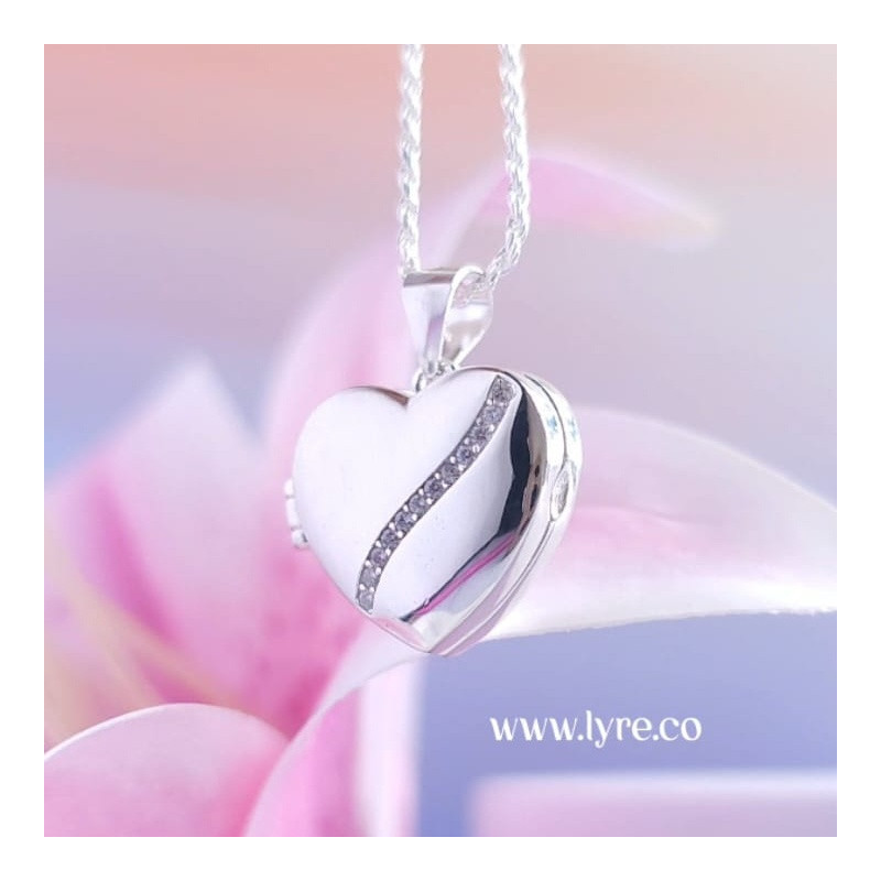 Collar Relicario Corazón Lazo Circones Plata Ley 925