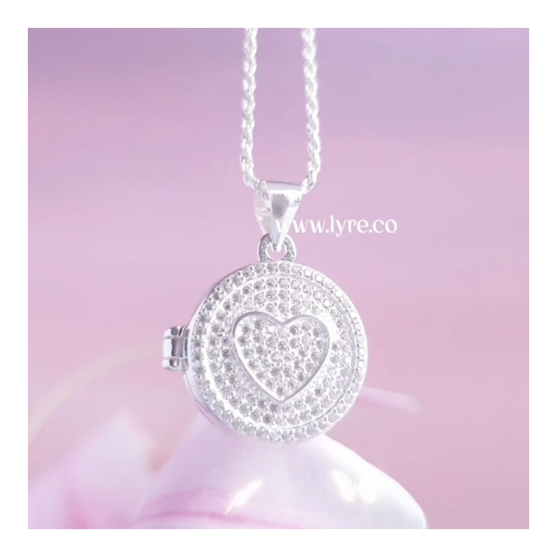 Collar Relicario Circular Microcircones Corazón Plata Ley 925