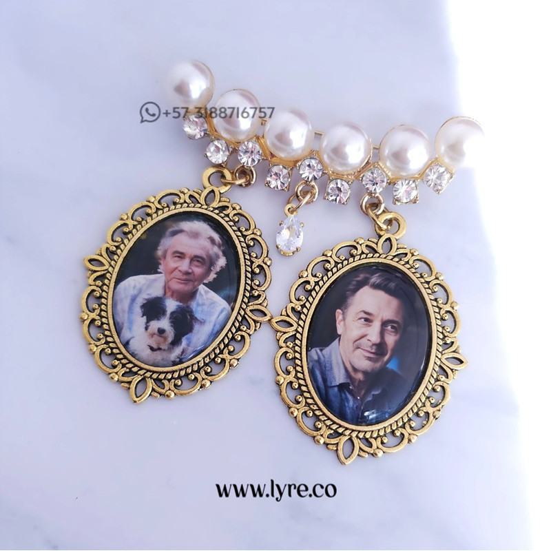 Broche Prendedor Doble Foto Dorado Incluye Fotos